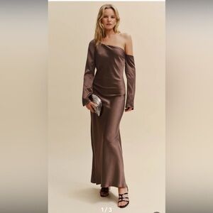 Reformation Brown Off-Shoulder Dress